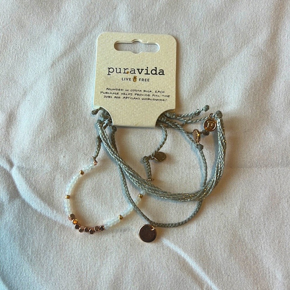 Pura Vida 3 Bracelet Monthly Pack silver gray rose gold accent Charm NWT